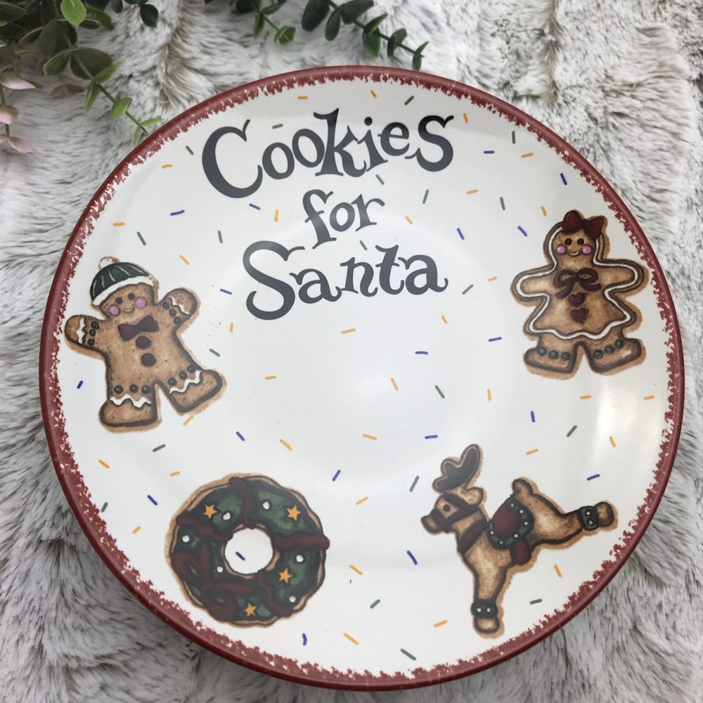 Cookies for Santa Plate / Dish Gingerbread Cookie; Wreath; Reindeer; Christmas